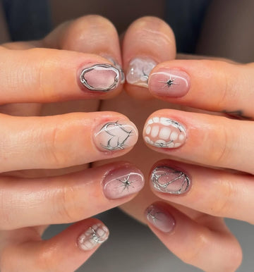 Silver Web Pink Graphic Press-On Nails – main view