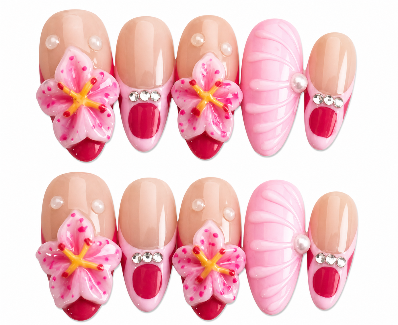 Lily Glow medium almond floral press on nails by Kakakoo product photo