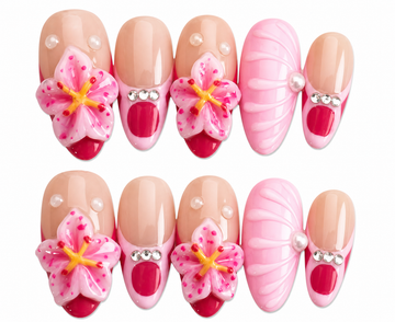 Lily Glow medium almond floral press on nails by Kakakoo product photo