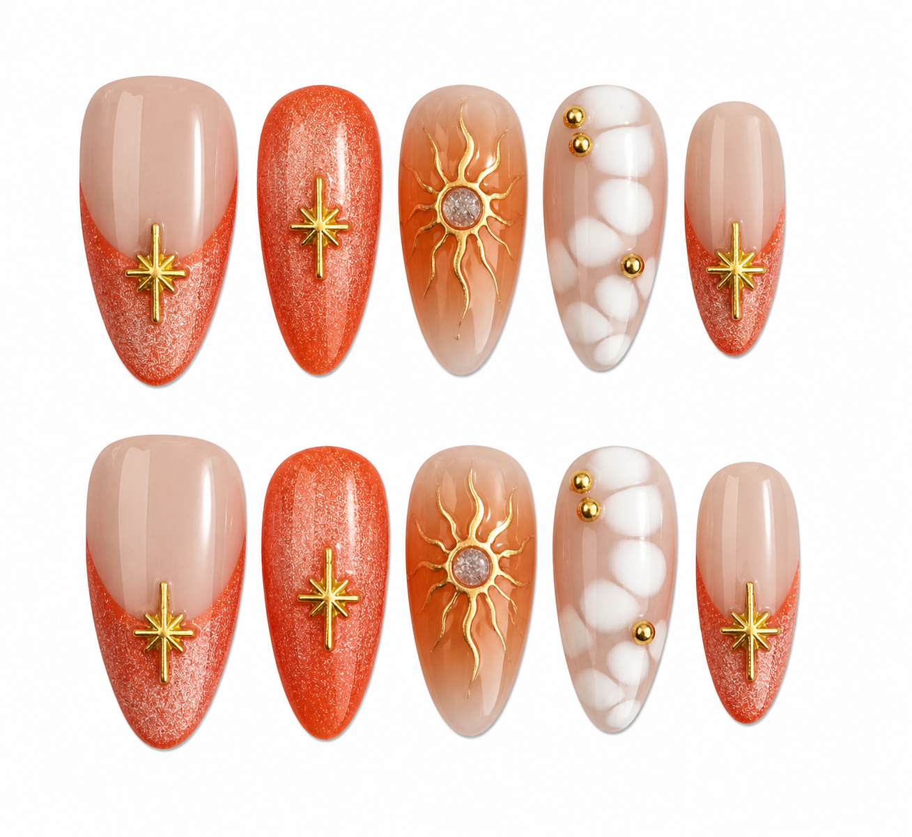 Solar Flame medium almond cat eye red press on nails by Kakakoo product photo