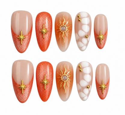 Solar Flame medium almond cat eye red press on nails by Kakakoo product photo