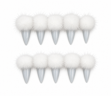 Snow Queen- Removable Pom Pom stiletto cat eye press on nails by Kakakoo product photo