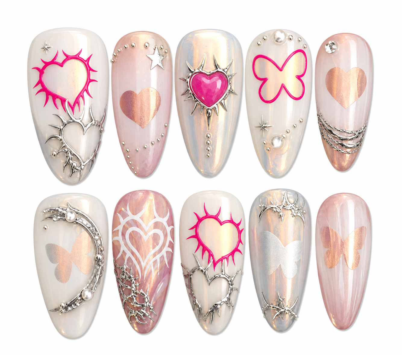 Silver Savage medium almond chrome silver press on nails by Kakakoo product photo