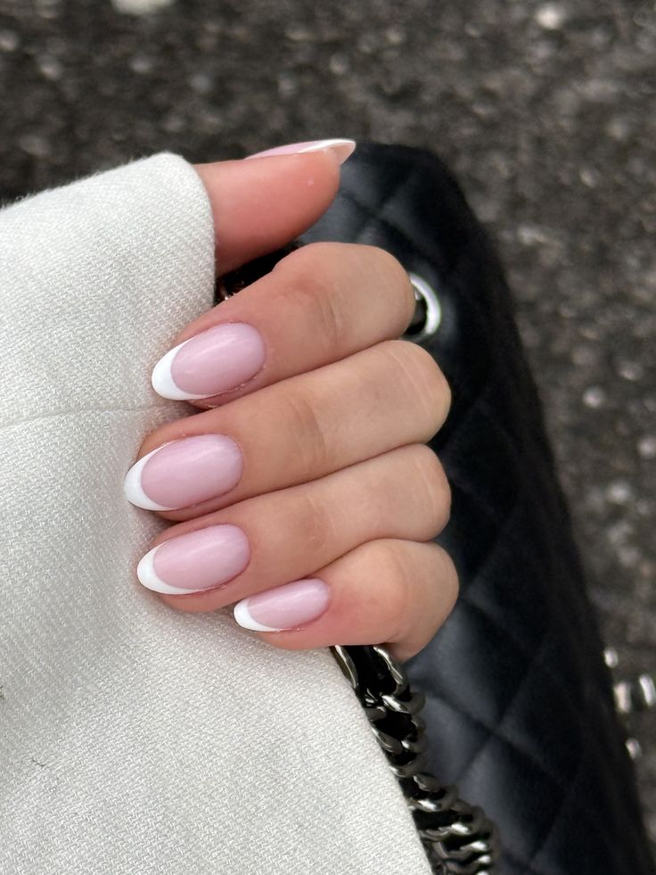 White French manicure close-up with white tips