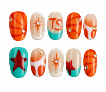 Star Pop round hand-painted press on nails by Kakakoo product photo