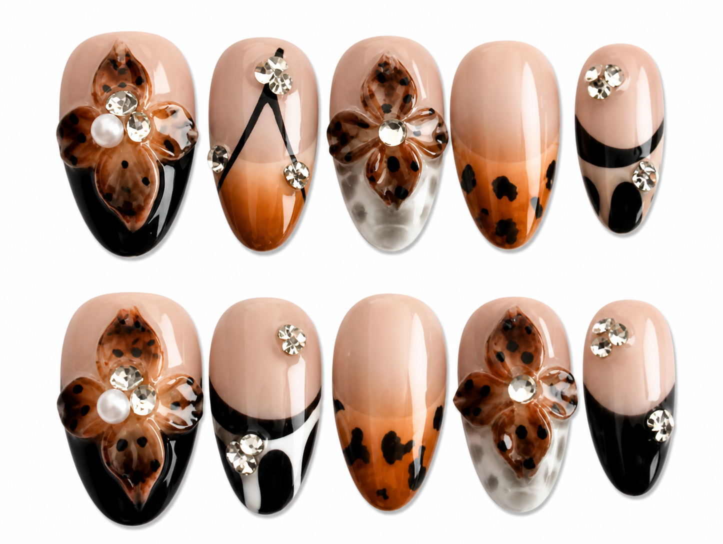 Wild Orchid short almond floral press on nails by Kakakoo product photo