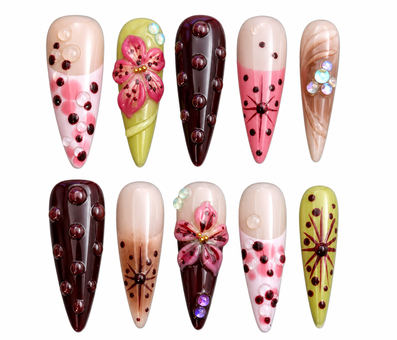 Blush Garden stiletto floral press on nails by Kakakoo product photo