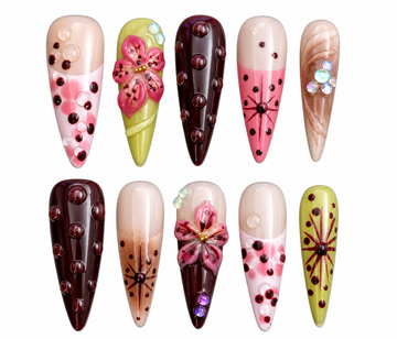 Blush Garden stiletto floral press on nails by Kakakoo product photo