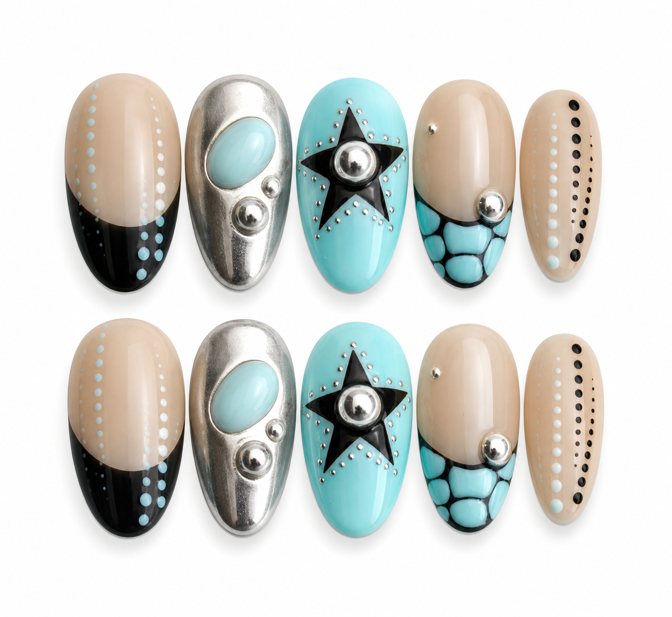 Mint Cosmo short almond chrome press on nails by Kakakoo product photo