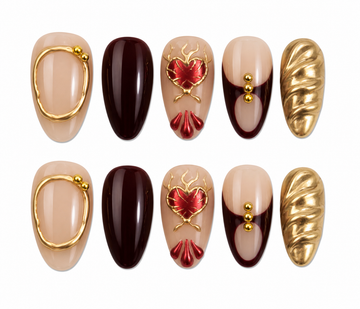 Autumn Leaf short almond hand-painted press on nails by Kakakoo product photo