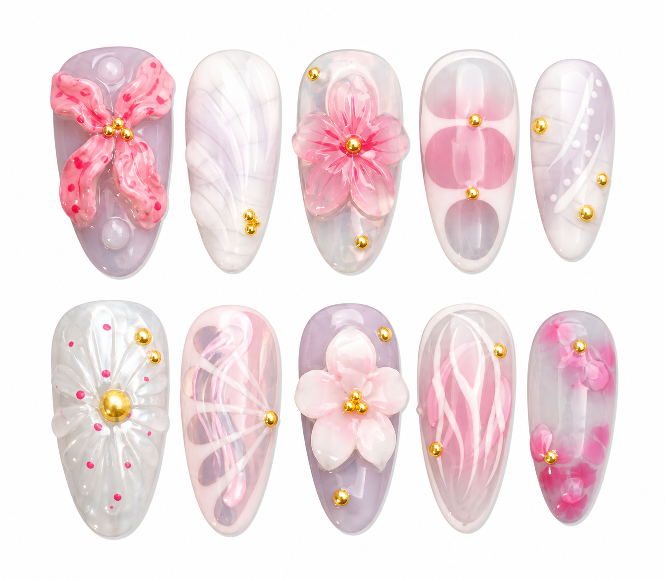 Sakura Cider medium almond floral press on nails by Kakakoo product photo