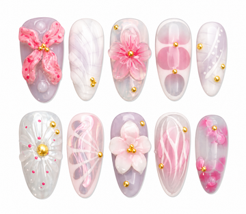 Sakura Cider medium almond floral press on nails by Kakakoo product photo