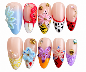 Blossom Symphony medium almond floral press on nails by Kakakoo product photo
