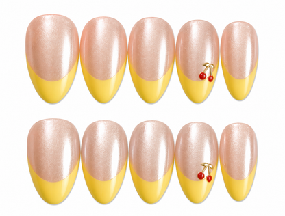 yellow cherry short almond glazed press on nails by Kakakoo product photo