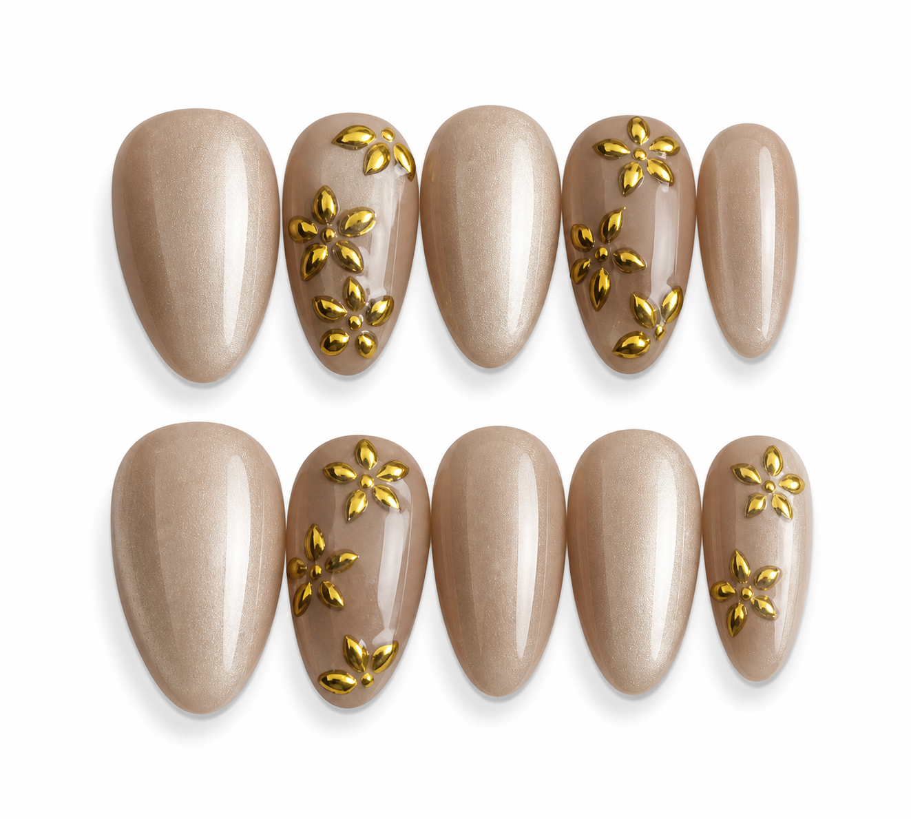 Golden Dusk short almond cat eye gold press on nails by Kakakoo product photo