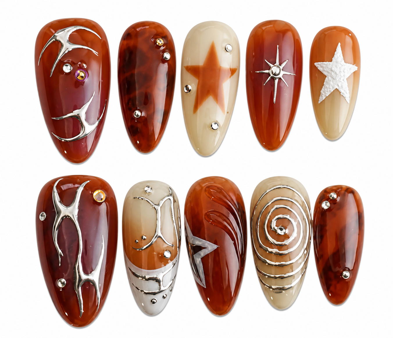 Crimson medium almond hand-painted press on nails by Kakakoo product photo