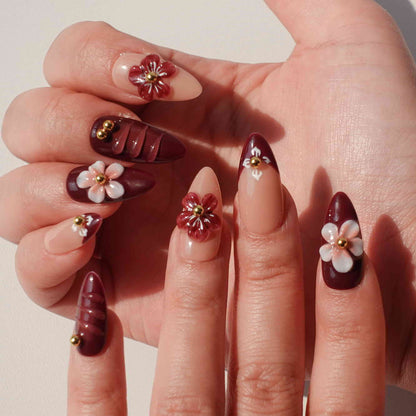 Violet Veil medium almond floral press on nails by Kakakoo detail photo 4