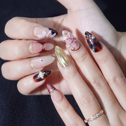 Menard medium almond 3D press on nails by Kakakoo detail photo 3