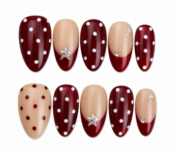 Christmas Polka short almond French tip press on nails by Kakakoo product photo