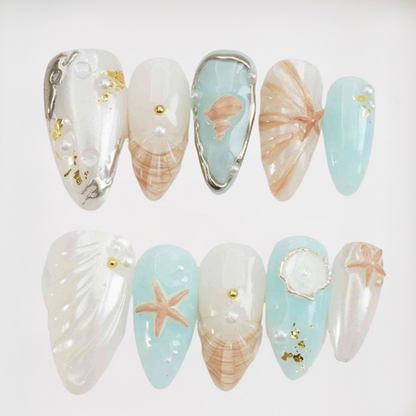 Ocean Whisper Short Almond 3D,Ocean,Summer