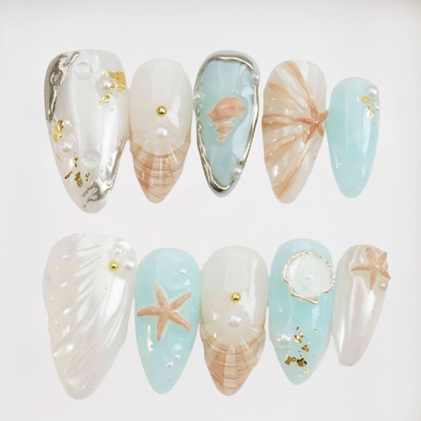 Ocean Whisper Short Almond 3D,Ocean,Summer