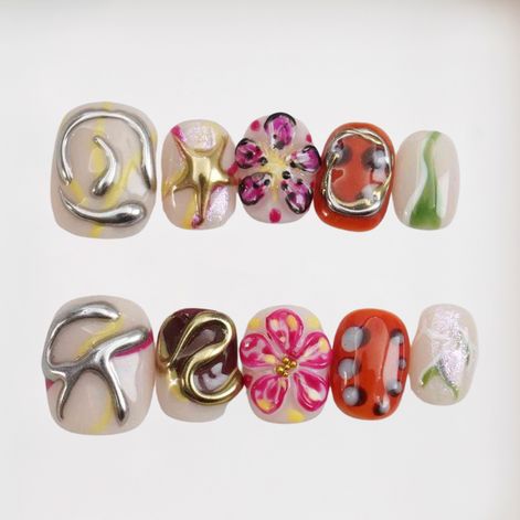 Bloom Funk Squoval Chrome,3D Floral