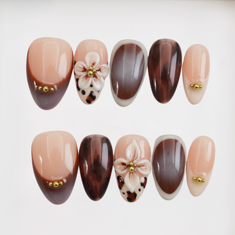 Cocoa Bloom Short Almond French,3D Floral,Autumn