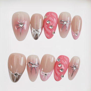 Holo Blush Short Almond Chrome,3D