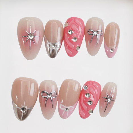 Holo Blush Short Almond Chrome,3D