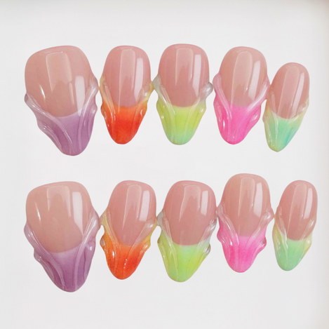3D Rainbow French Short Almond French