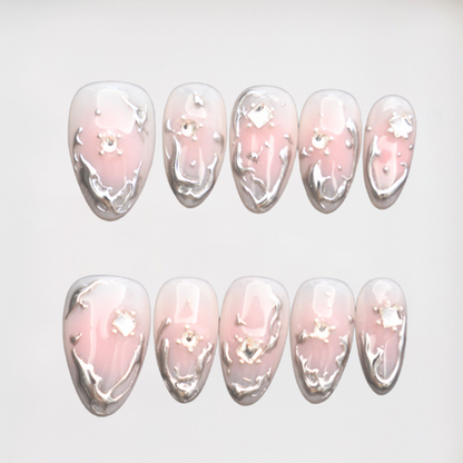 Melty Stardust Short Almond Chrome Press-on Nails
