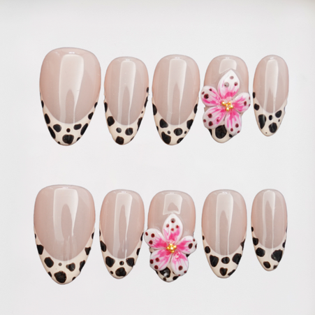 Safari Bloom Short Almond 3D Floral Press-on Nails