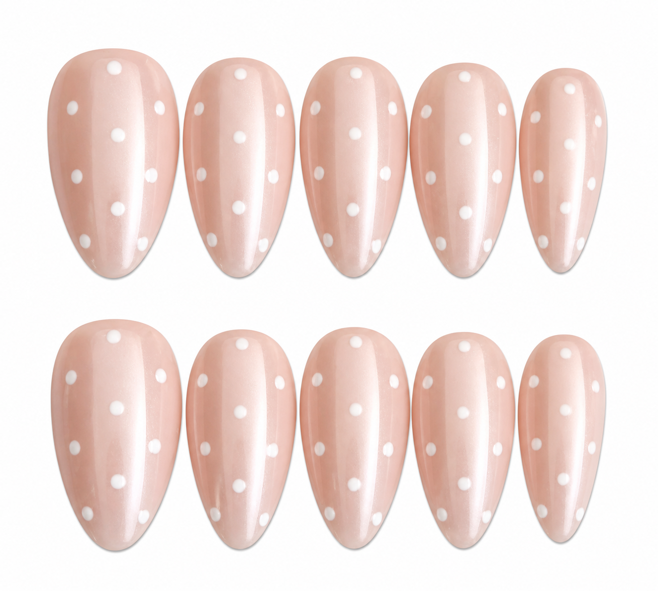 White dots short almond glazed white press on nails by Kakakoo product photo