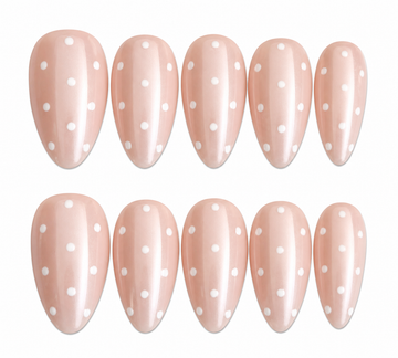 White dots short almond glazed white press on nails by Kakakoo product photo