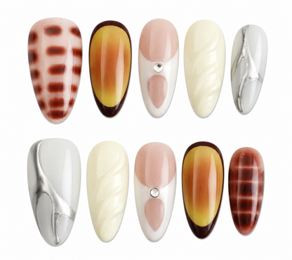 Amber Glow medium almond animal print red press on nails by Kakakoo product photo