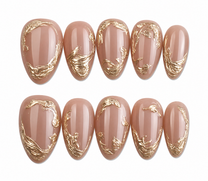 Mocha Swirl short almond glazed press on nails by Kakakoo product photo