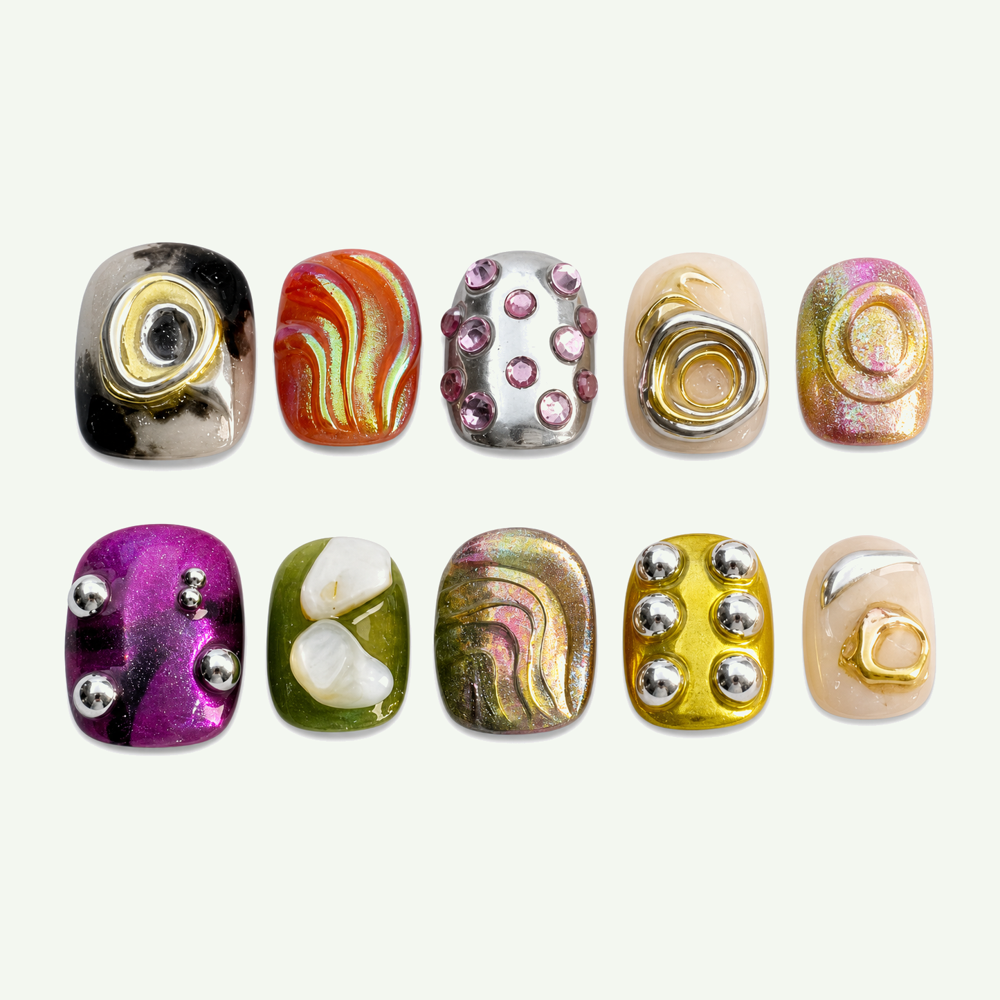Liquid Armor Multicolor Chrome Press-On Nails - NS0055