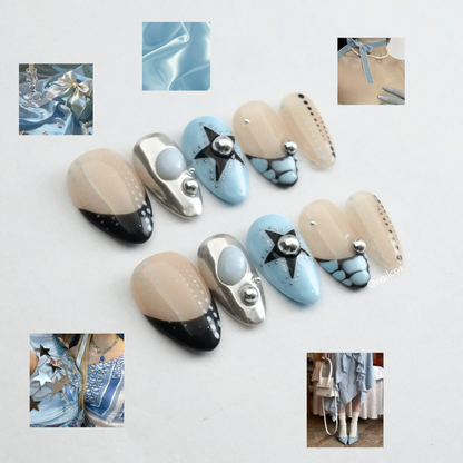 Mint Cosmo short almond chrome press on nails by Kakakoo detail photo 2