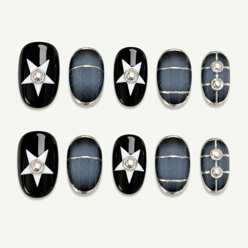 Denim Star Blue Graphic Press-On Nails - NS0083