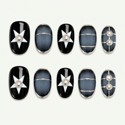 Denim Star Blue Graphic Press-On Nails - NS0083
