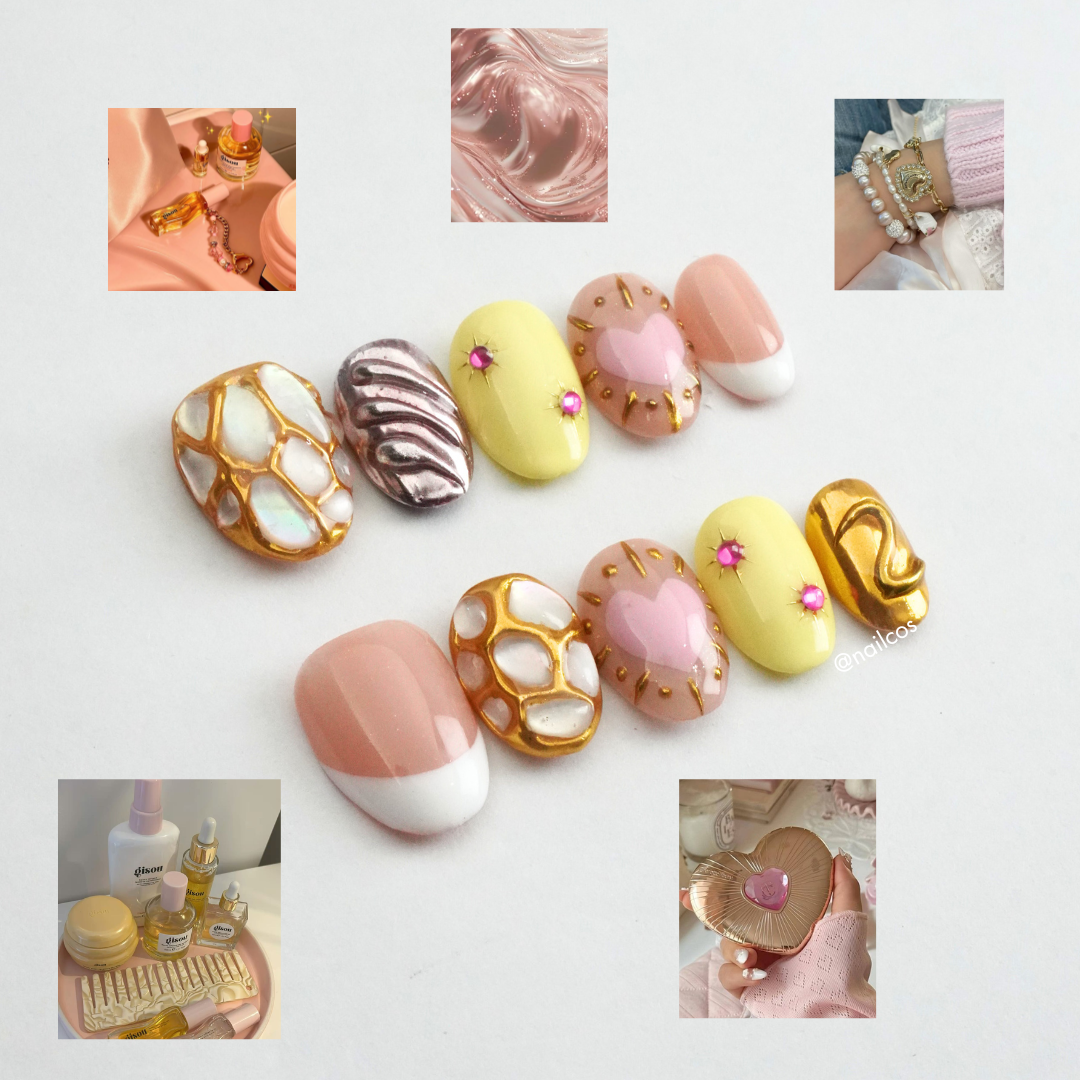 Honey Pop round chrome gold press on nails by Kakakoo detail photo 2