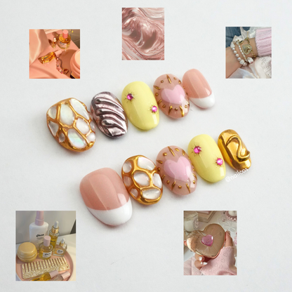Honey Pop round chrome gold press on nails by Kakakoo detail photo 2