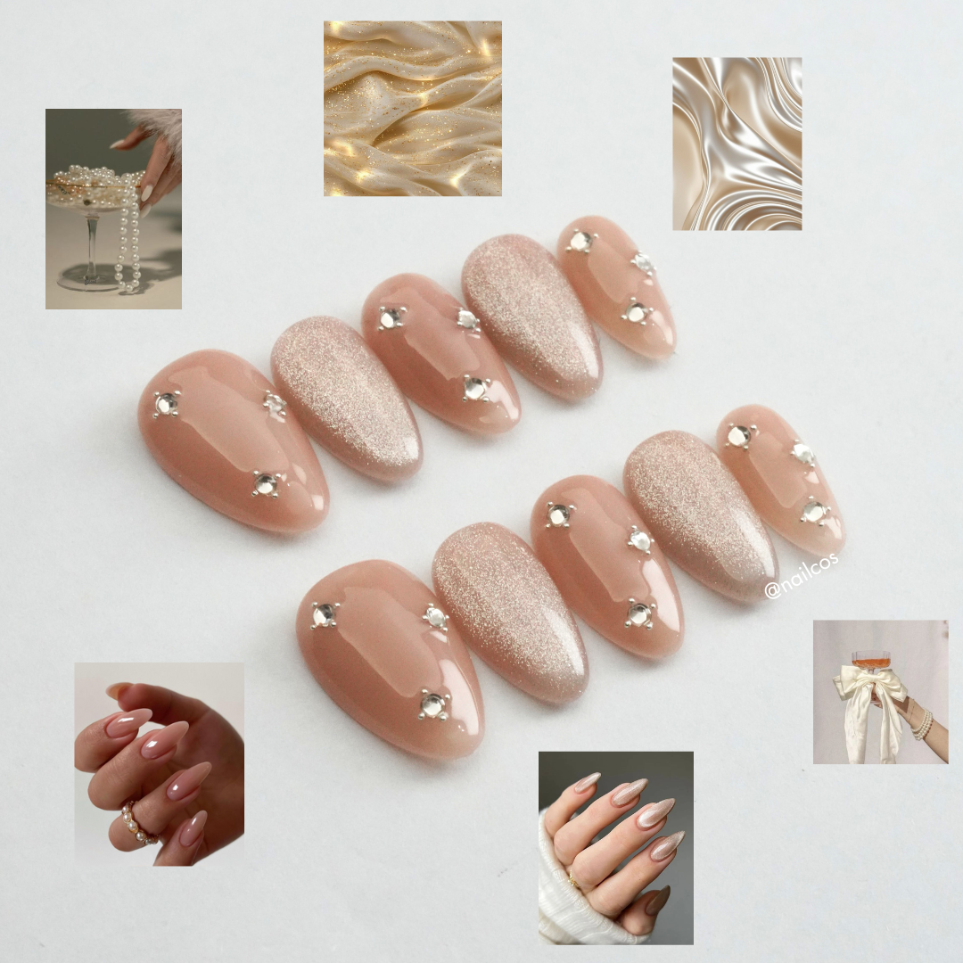 Rosy Glow short almond cat eye press on nails by Kakakoo detail photo 2