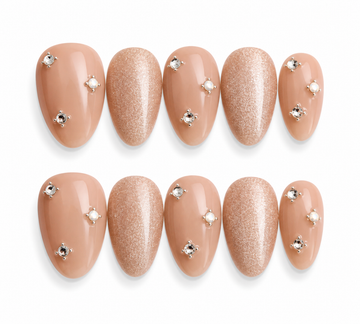 Rosy Glow short almond cat eye press on nails by Kakakoo product photo