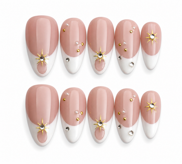 Stardust Milk medium almond French tip nude press on nails by Kakakoo product photo