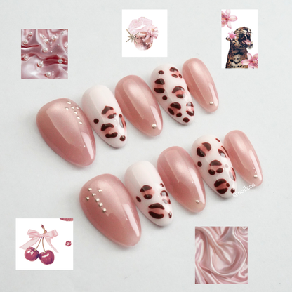 Rosewood Spots short almond cat eye press on nails by Kakakoo detail photo 2