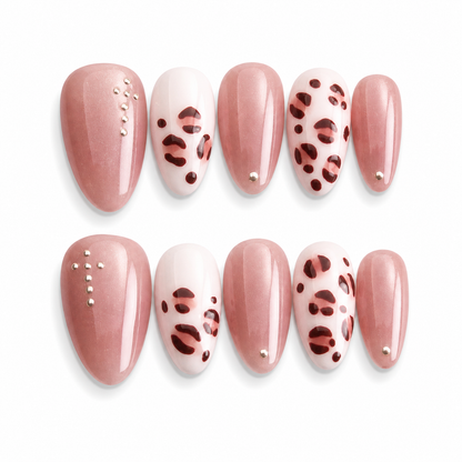 Rosewood Spots short almond cat eye press on nails by Kakakoo product photo