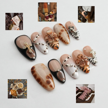 Savage Cross medium almond 3D press on nails by Kakakoo detail photo 2