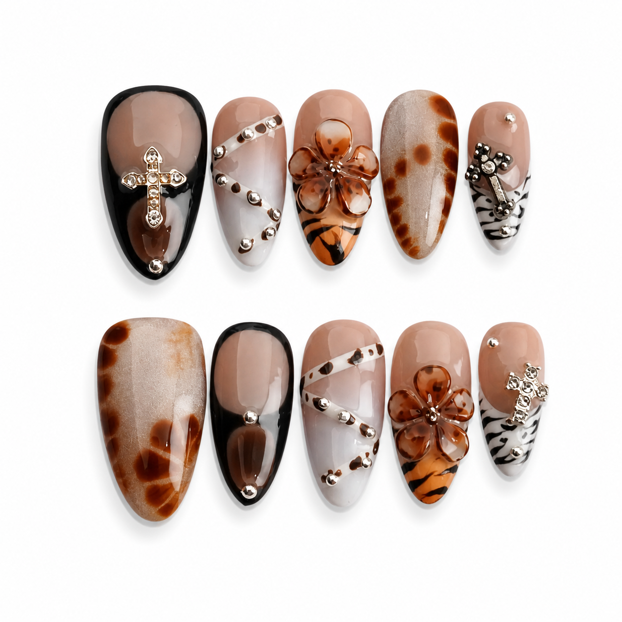 Savage Cross medium almond 3D press on nails by Kakakoo product photo