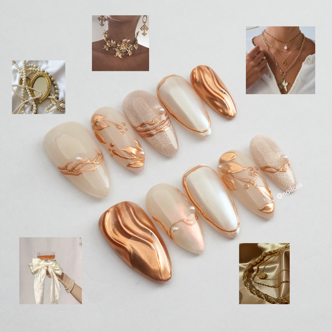 Copper Waves medium almond glazed nude press on nails by Kakakoo detail photo 3